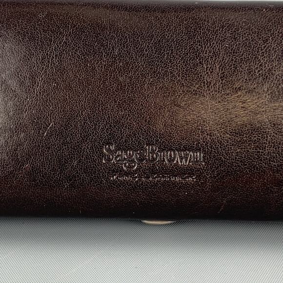 SAGEBROWN Dark Brown Leather Logo Embossed Eyewear Case - Picture 2 of 7